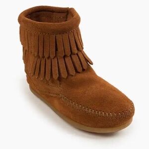 MINNETONKA Kids' Double Fringe Side Zip Boot Brown 10 EUC